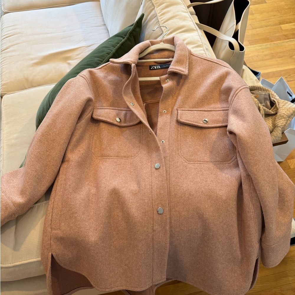 Zara Dusty Rose Wool-Blend Shacket